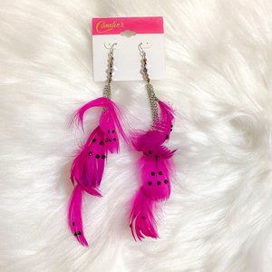 Candie's Long Pink Feather Earrings NWT